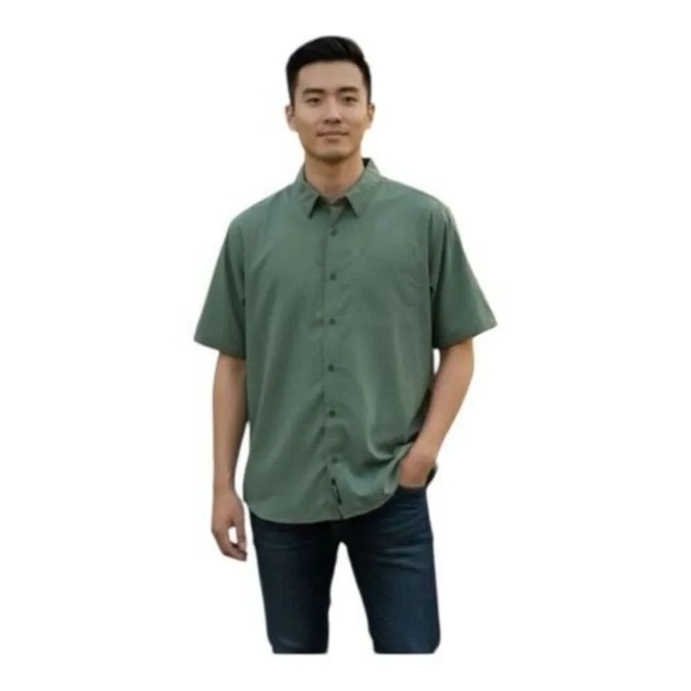Cabela’s Men Outdoors Hunter Green Short Sleeve Button Front Shirt Size XL R